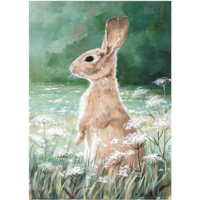 Oil painting 50x70cm, rabbit on meadow