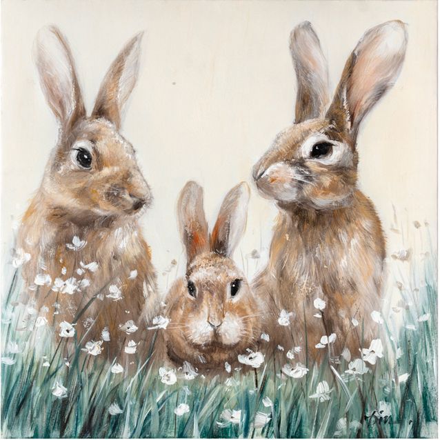 Oil painting 60x60xcm, rabbit's family