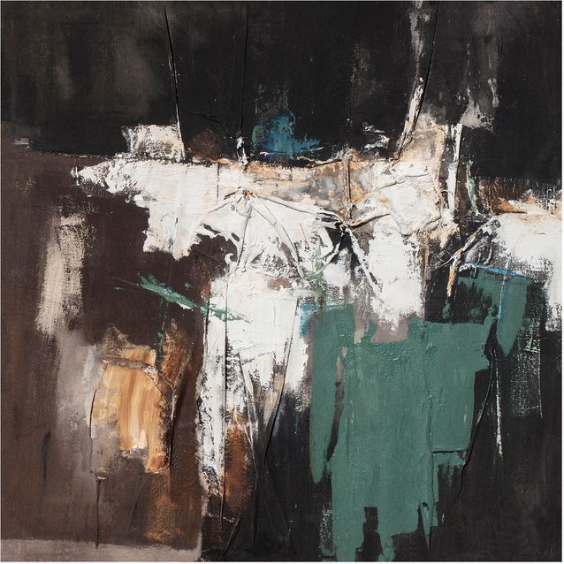 Oil painting 120x120cm, abstract evening