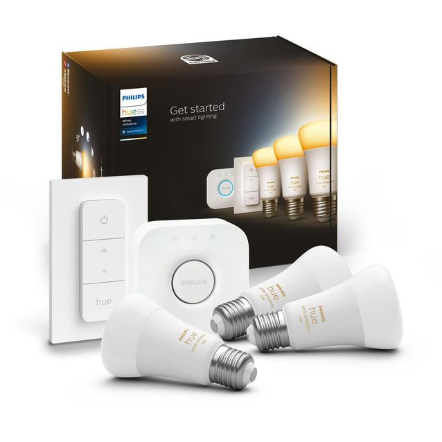 Aloituspakkaus Philips Hue WA 3 x älylamppu (8W A60 E27) himmennin ja Hue-silta