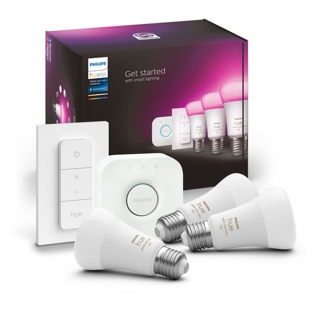 Aloituspakkaus Philips Hue WCA 3 x älylamppu (9W A60 E27) ja Hue-silta