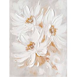 Taulu Home4You 60x80 cm, kolme valkoista kukkaa, beige