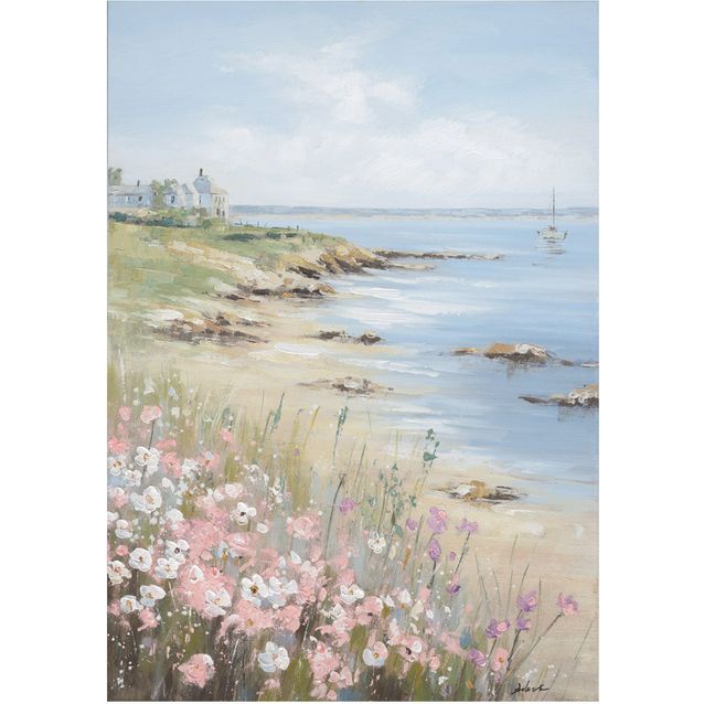 Oil painting 70x100cm,  flowers on the beach