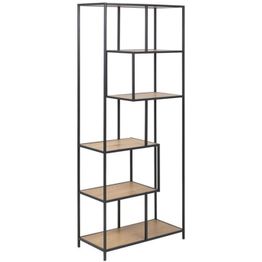 Hylly Home4You SEAFORD 77x35xK185 cm, villi tammi/musta, ruskea