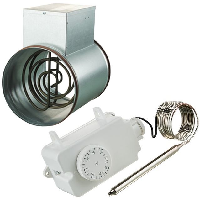 Kanavalämmitin Airsec NK 160-1.2-1, 160 mm / 1.2 kW + Termostaatti Airsec F-3000