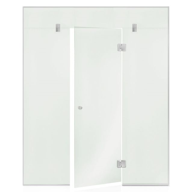 Saunan lasiseinä Andres Glass, ovi, lisäpala, kaksi korkeaa ikkunaa, saranat keskellä