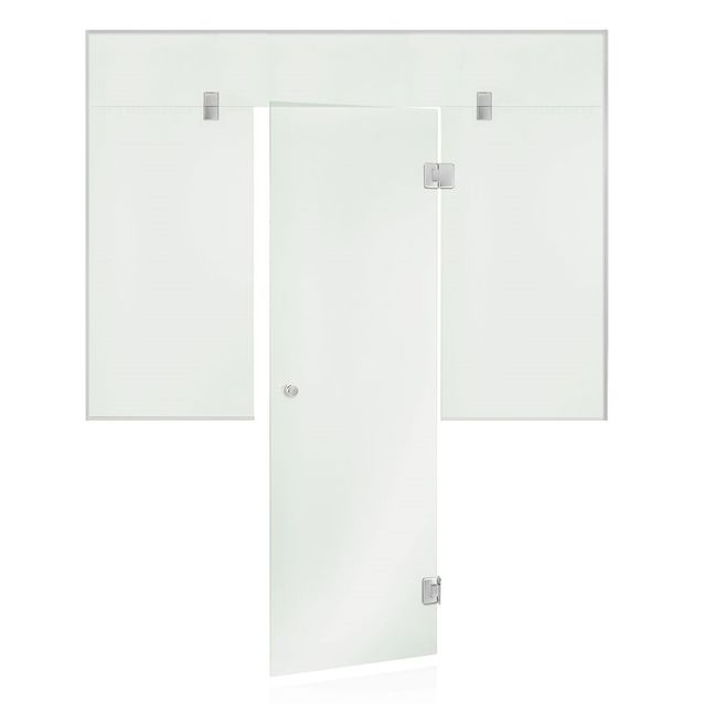 Saunan lasiseinä Andres Glass, ovi, lisäpala, kaksi ikkunaa, saranat keskellä