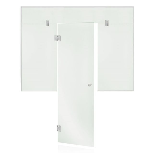 Saunan lasiseinä Andres Glass, ovi, lisäpala, kaksi ikkunaa, saranat keskellä