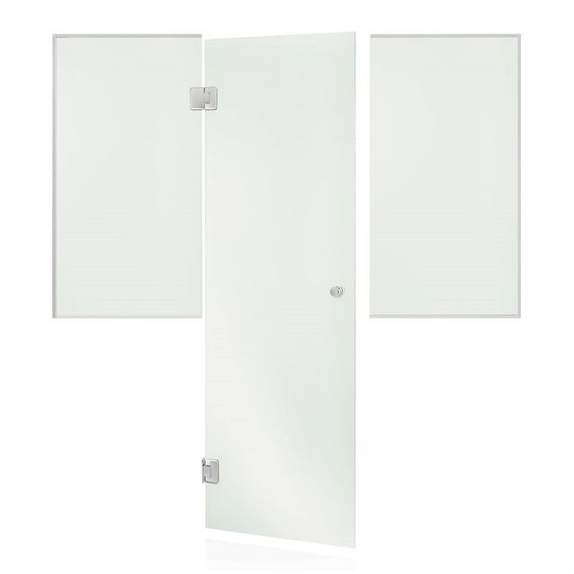 Saunan lasiseinä Andres Glass, ovi ja kaksi ikkunaa, saranat keskellä