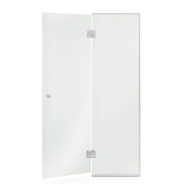 Saunan lasiseinä Andres Glass, ovi, korkea ikkuna, saranat keskellä