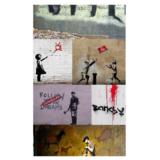 Tapetti Artgeist Banksy - a collage 50x1000cm