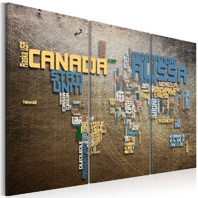 Taulu Artgeist Maailmankartta, italiankielinen, 3-osainen, eri kokoja