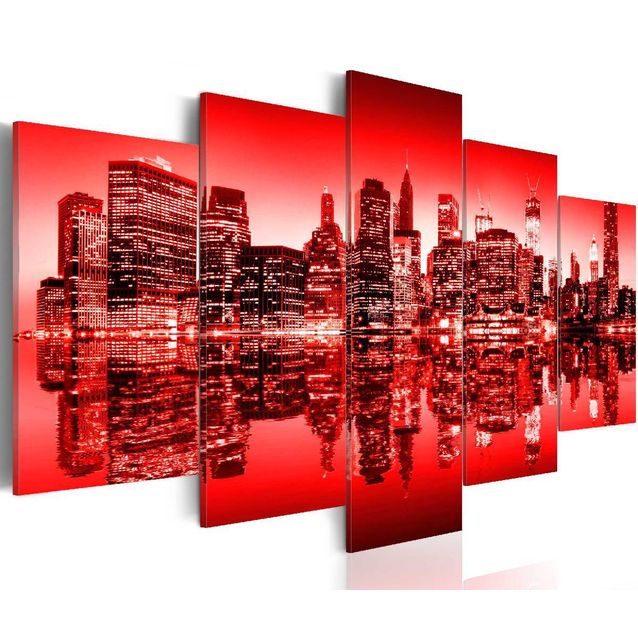 Taulu Artgeist Punainen hehku yli New Yorkin, 5-osainen, eri kokoja