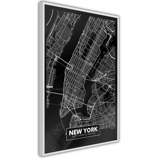 Juliste Artgeist Negative Map: New York kehyksillä eri kokoja