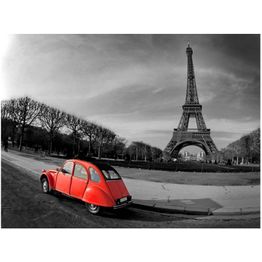 Maisematapetti Artgeist Eiffel-torni ja punainen auto, eri kokoja
