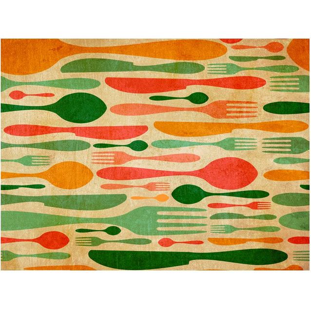 Kuvatapetti Artgeist Aterimet - oranssi ja vihreä eri kokoja