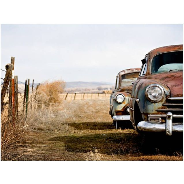 Kuvatapetti Artgeist Kaksi vanhaa: Jenkkiautot eri kokoja