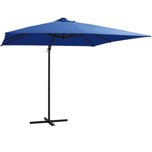 Aurinkovarjo led-valoilla teräspylväs 250x250 cm taivaansin._1