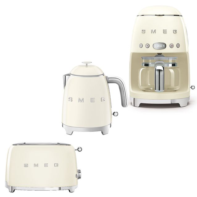Aamiaispaketti Smeg - leivänpaahdin TSF01, vedenkeitin KLF05 0,8 l ja kahvinkeitin, beige