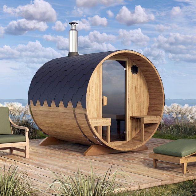 Tynnyrisauna Baltresto, 200x240cm, 4 hlöä, terassilla