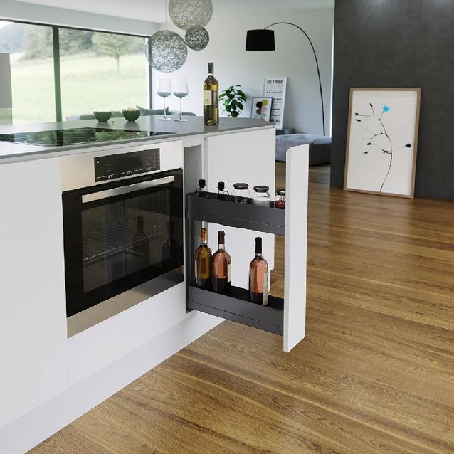 Ulosvedettävä hyllykkö Beslag Design Planero Slim 150 mm runkoon harmaa