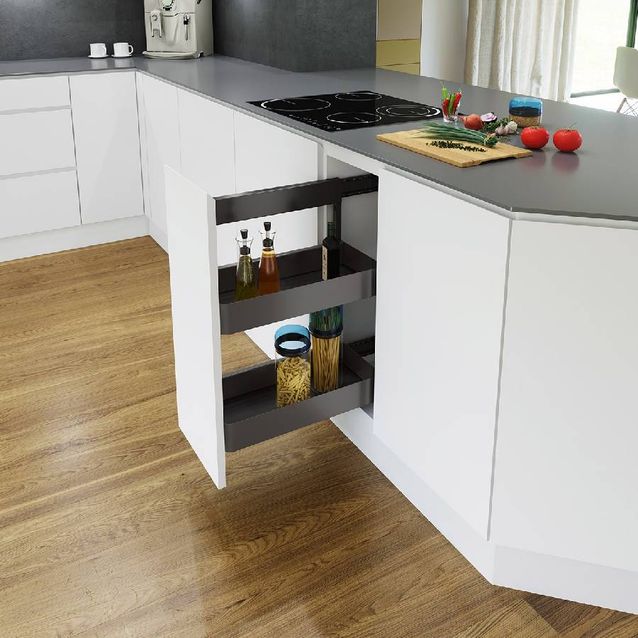 Ulosvedettävä hyllykkö Beslag Design Planero 300 mm runkoon harmaa