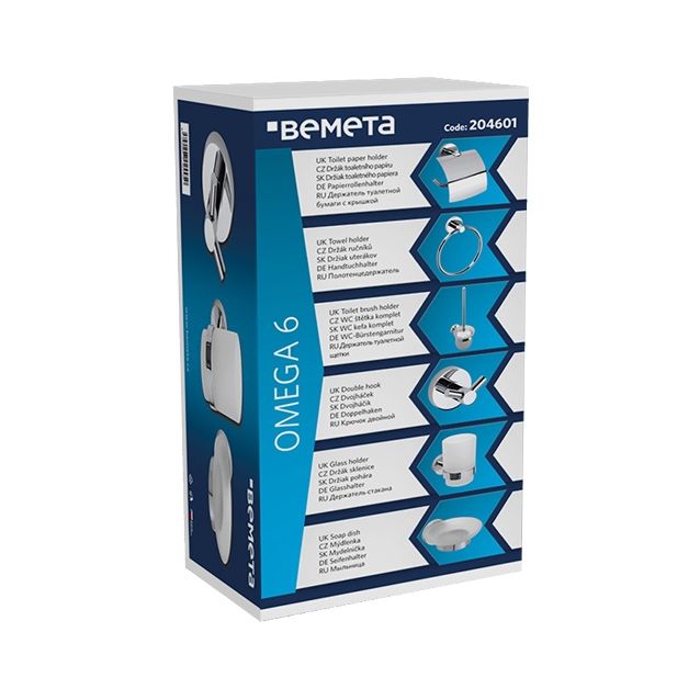 Kylpyhuoneen tarvikesetti Bemeta Omega, 6 osaa, kiillotettu teräs