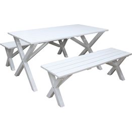 Ruokailuryhmä Baltic Garden Scottsdale 150cm pöytä + 2 penkkiä valkoinen