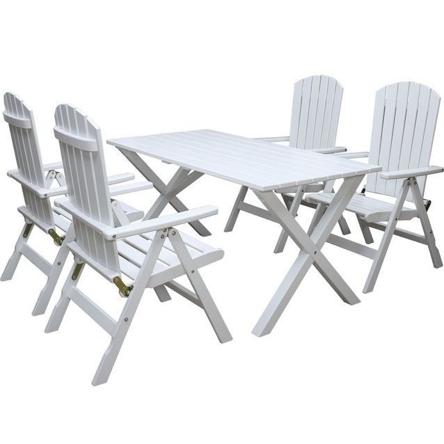 Ruokailuryhmä Baltic Garden Scottsdale 150cm pöytä + 4 Kungshamn tuolia valkoinen