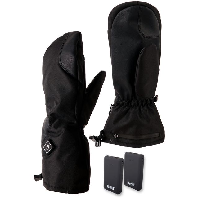 Lämmitettävät rukkaset Retki, 2x5V, 3000mAh, S/M, musta