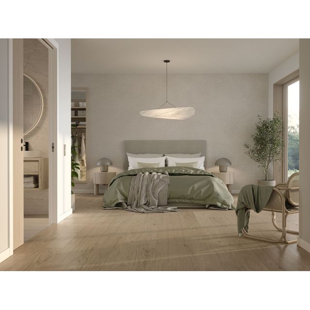 Kovetettu puulattia Bjelin Tammi Höja 3.0 L Misty White, harjattu, mattalakattu