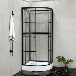 Suihkukaappi Bathlife Betrakta, 70x90cm, pyöreä, kirkas lasi, musta kehys