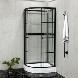 Suihkukaappi Bathlife Betrakta, 90x70cm, pyöreä, kirkas lasi, musta kehys