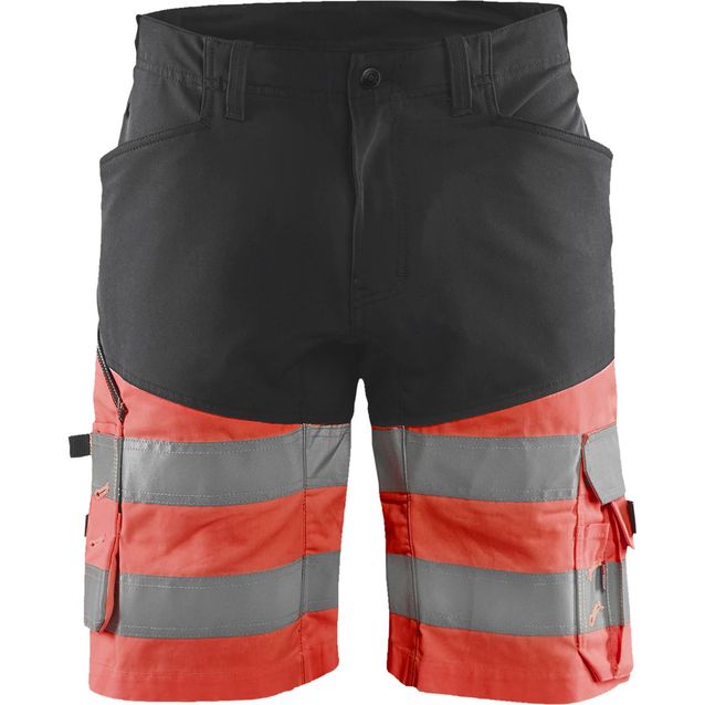 Huomioshortsit Blåkläder 1541 Highvis Stretch musta/huomiopunainen