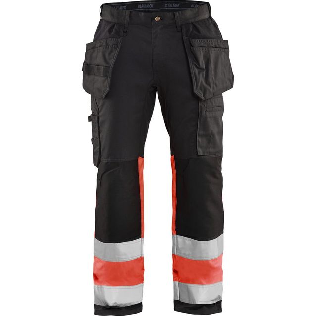 Riipputaskuhousut Blåkläder 1558 Highvis Stretch musta/huomiopunainen