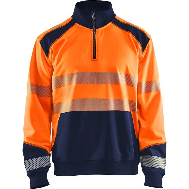 Collegepaita Blåkläder 3556 Highvis lyhyellä vetoketjulla huomio-oranssi/sininen