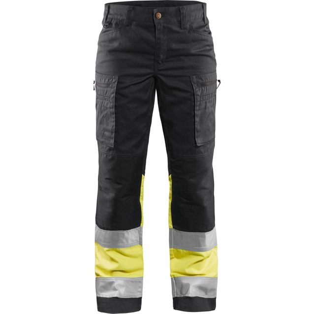 Naisten huomiohousut Blåkläder 7161 Highvis Stretch musta/huomiokeltainen