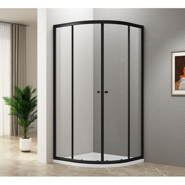 Suihkunurkka Interia Arleta, 800x800mm, kaareva, kirkas lasi, musta, eri kokoja