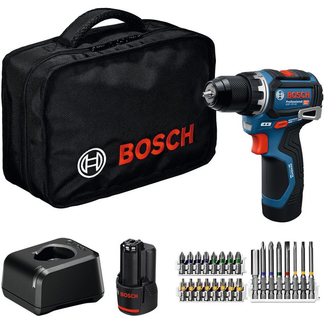 Akkuporakone Bosch Professional GSR 12V-32 2x2,0 Ah akuilla + 24-os, tarvikesarja laukku