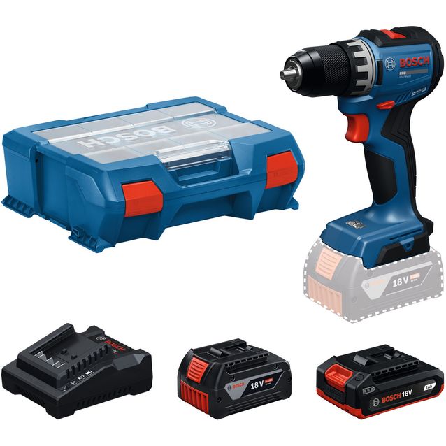 Akkuiskuporakone Bosch Professional GSB18V-52 18V 2,0+4,0 Ah akuilla + 82-osainen tarvikesarja + L-Case