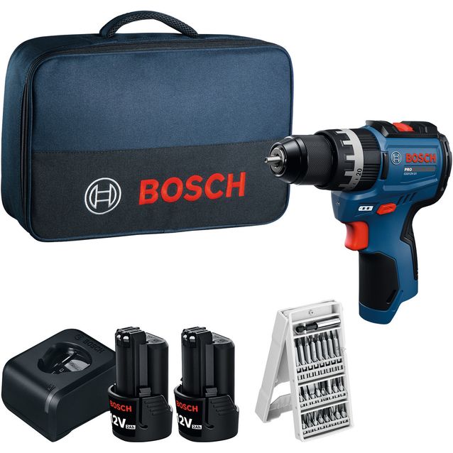 Akkuiskuporakone Bosch Professional GSB12V-31 25-osaisella tarvikesarjalla 12V 2x2,0 Ah akuilla