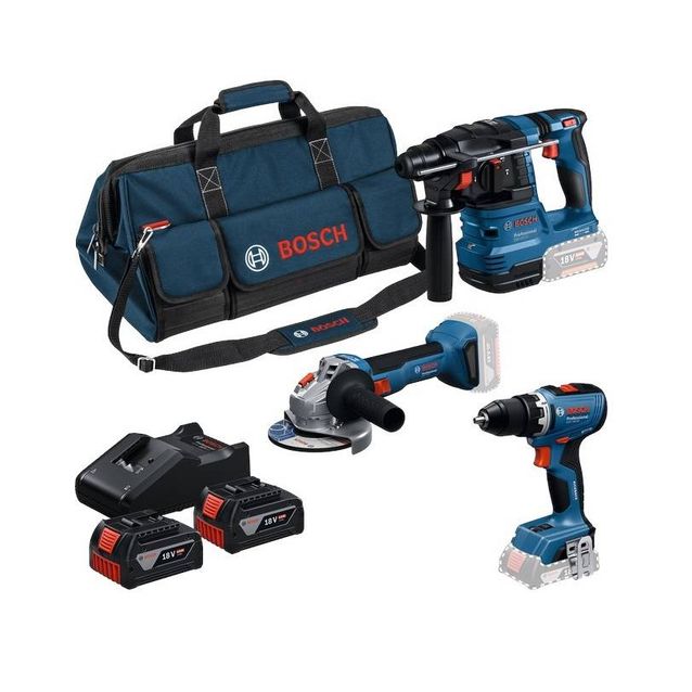 Akkukonesarja Bosch Professional GSB/GWS/GBH 3 osaa 18V 3x5,0 Ah akuilla + laukku