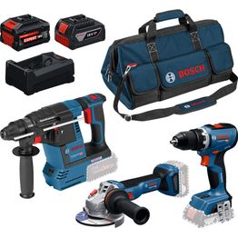 Akkukonesarja Bosch Professional GSR/GBH/GWS 3 osaa 18V 5,0+5,5 Ah akuilla + laukku