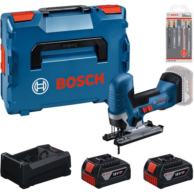 Akkupistosaha Bosch Professional GST18V-125 S 18V 2x5,0 Ah akuilla + L-Boxx 15-os. teräsarja