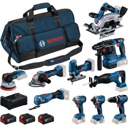Akkukonesarja Bosch Professional 10-osainen 18V 3x5,0 Ah akuilla + laukku