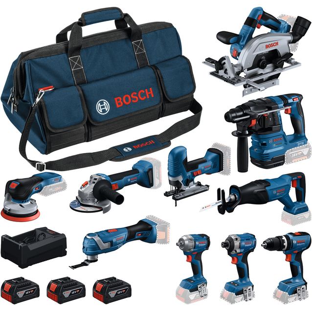 Akkukonesarja Bosch Professional 10-osainen 18V 3x5,0 Ah akuilla + laukku