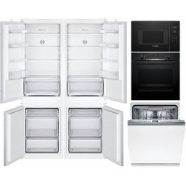 Keittiön kodinkonepaketti Bosch, sis. side-by-side jääkaappipakastin, astianpesukone, uuni ja mikroaaltouuni
