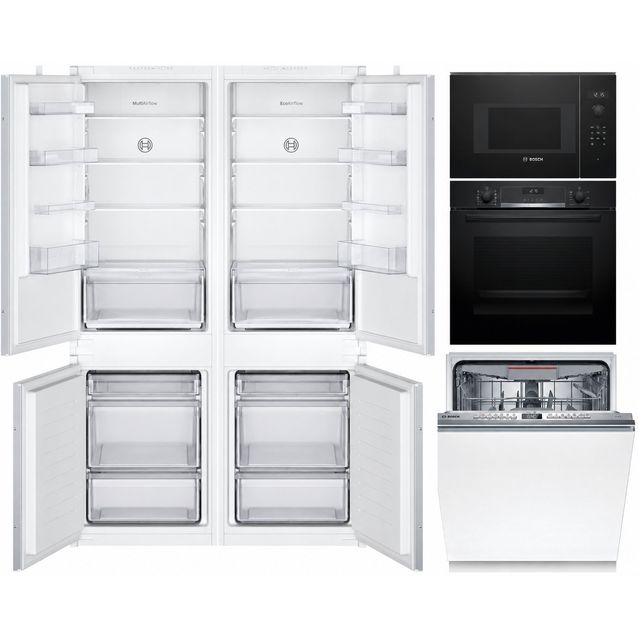 Keittiön kodinkonepaketti Bosch, sis. side-by-side jääkaappipakastin, astianpesukone, uuni ja mikroaaltouuni