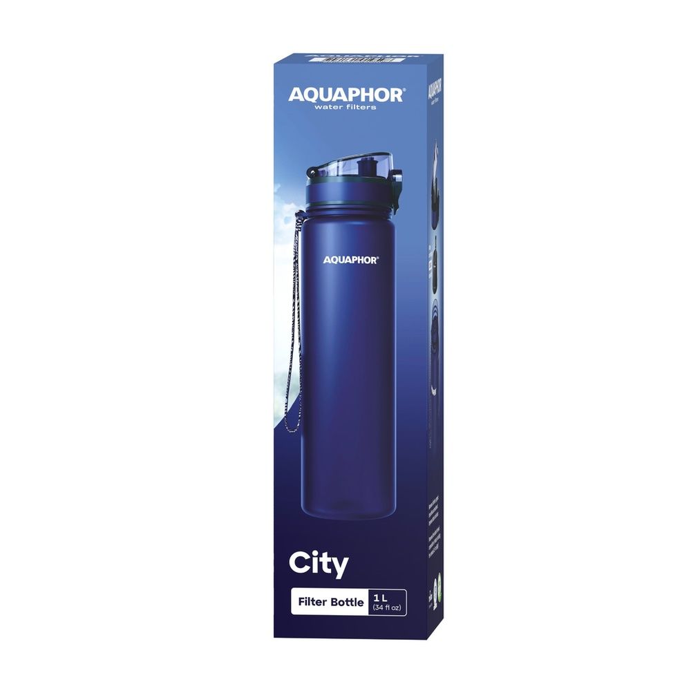 Vesipullo suodattimella Aquaphor City, 1L tummansininen