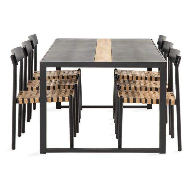 Ruokailuryhmä Bastian 200x100cm, 6 Buckle-ruokatuolia, musta/tiikki